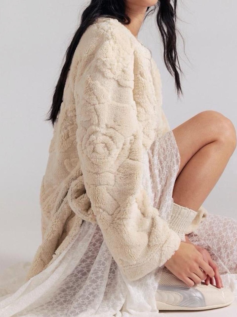 Free People Cream Plush Teddy Pullover